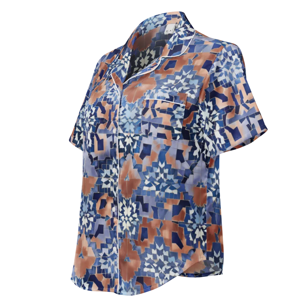 Blue Hour Tile on Women's Short Sleeve Pajama Top — Left Front