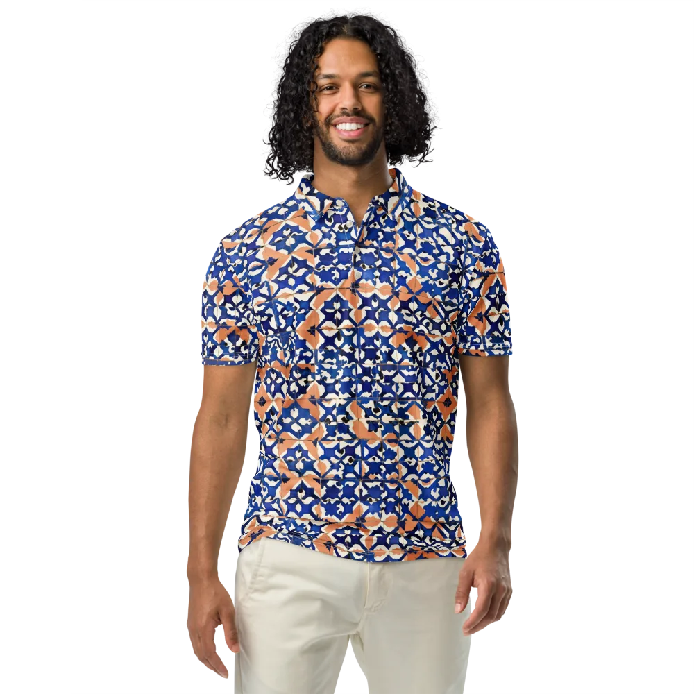 Cobalt Terrazzo on Men's Slim Fit Polo Shirt — Front