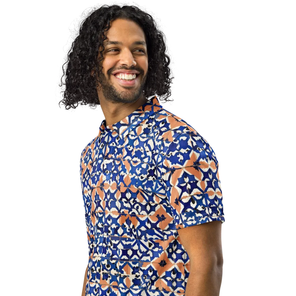 Cobalt Terrazzo on Men's Slim Fit Polo Shirt — Left Front