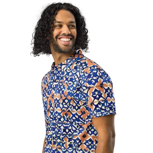 Cobalt Terrazzo on a Men's Slim Fit Polo Shirt