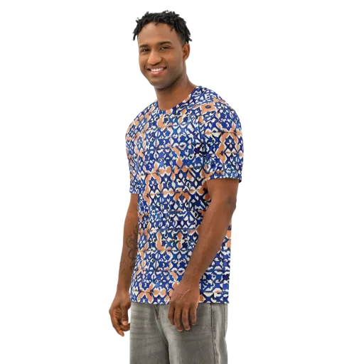 Cobalt Terrazzo on a Men's Cotton Crew Neck T-Shirt