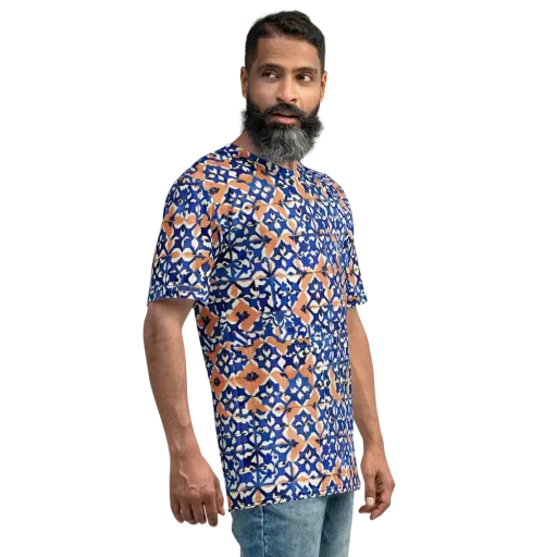 Cobalt Terrazzo on a Men's Crew Neck T-Shirt