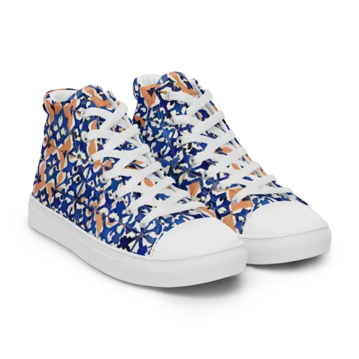 Cobalt Terrazzo on a Men's High Top Canvas Shoes