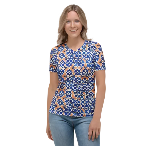 Cobalt Terrazzo on a Women's Crew Neck T-Shirt