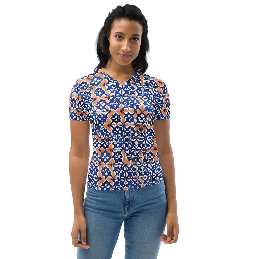 Cobalt Terrazzo on Women's Crew Neck T-Shirt — Front