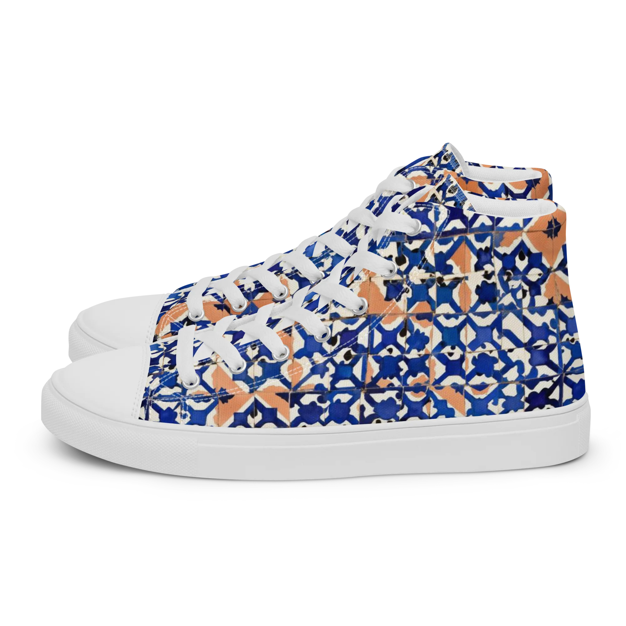Cobalt Terrazzo on Women's High Top Canvas Shoes — Left
