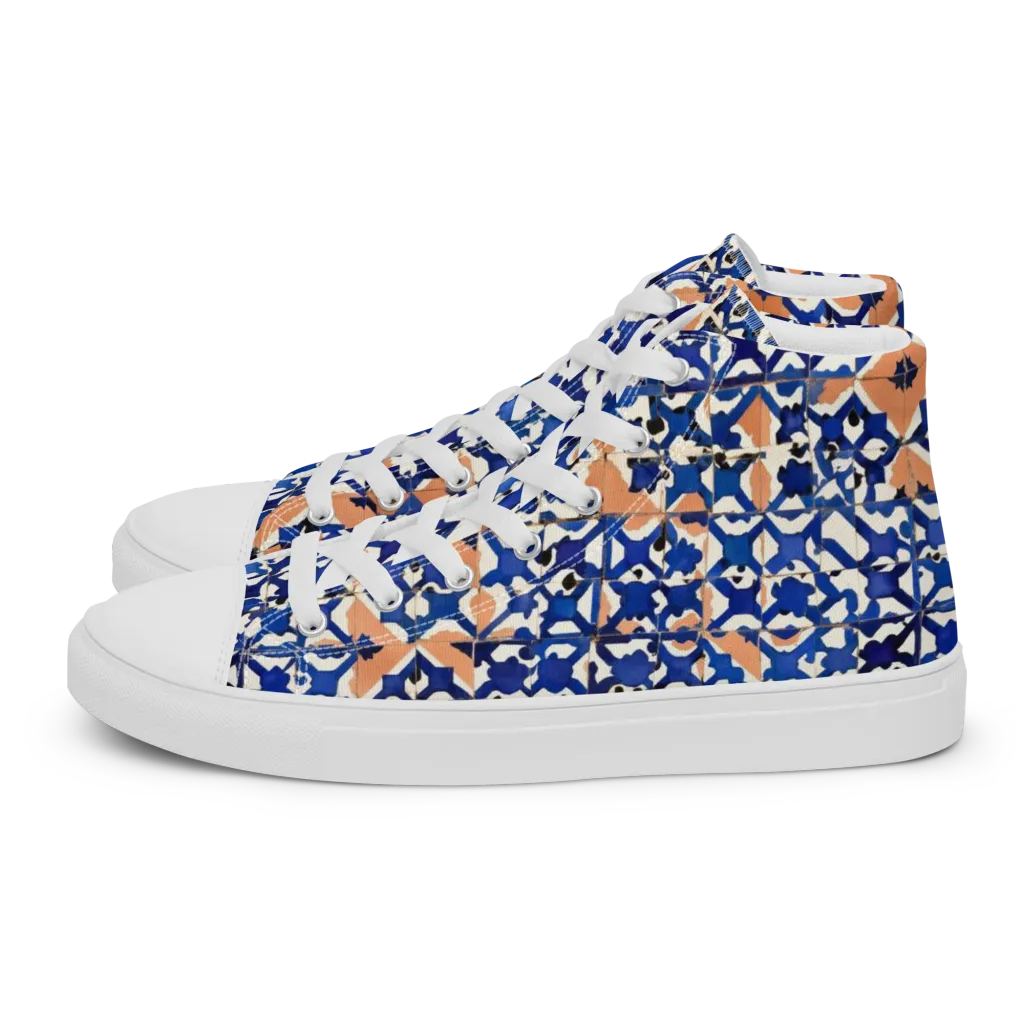 Cobalt Terrazzo on Women's High Top Canvas Shoes — Left