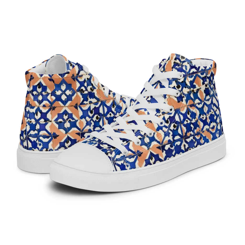 Cobalt Terrazzo on Women's High Top Canvas Shoes — Left