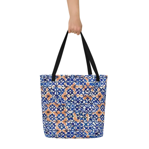 Cobalt Terrazzo on a Large Tote Bag W/ Pocket