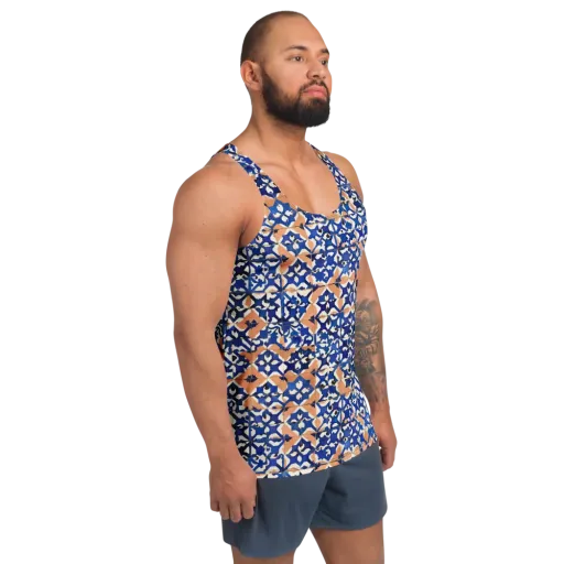 Cobalt Terrazzo on a Men's Tank Top