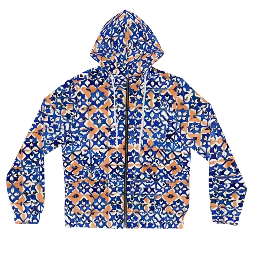 Cobalt Terrazzo on a Women's Full-Zip Hoodie