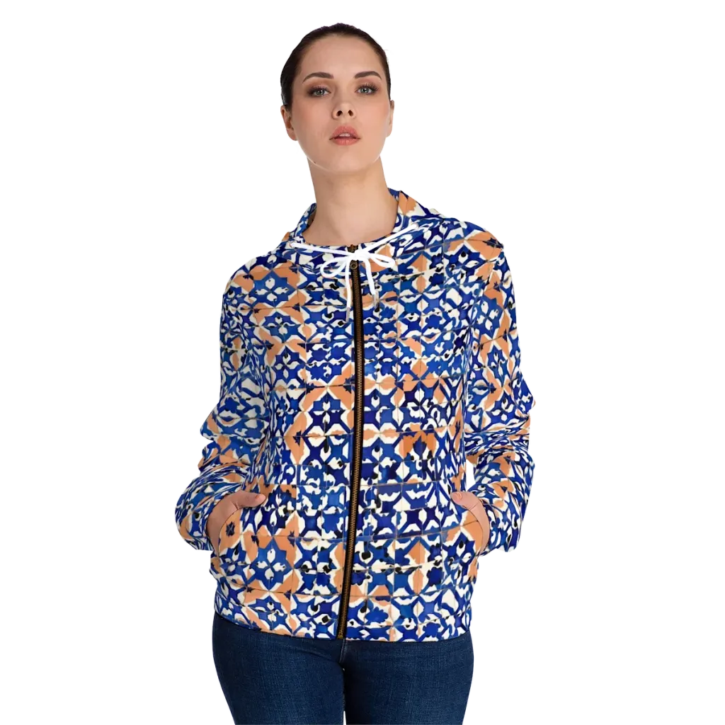 Cobalt Terrazzo on Women's Full-Zip Hoodie — Front On Person