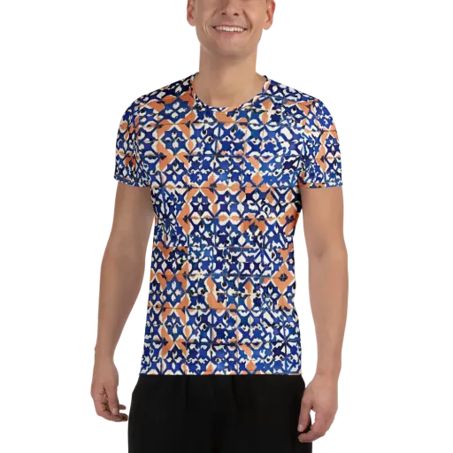 Cobalt Terrazzo on a Men's Athletic T-Shirt