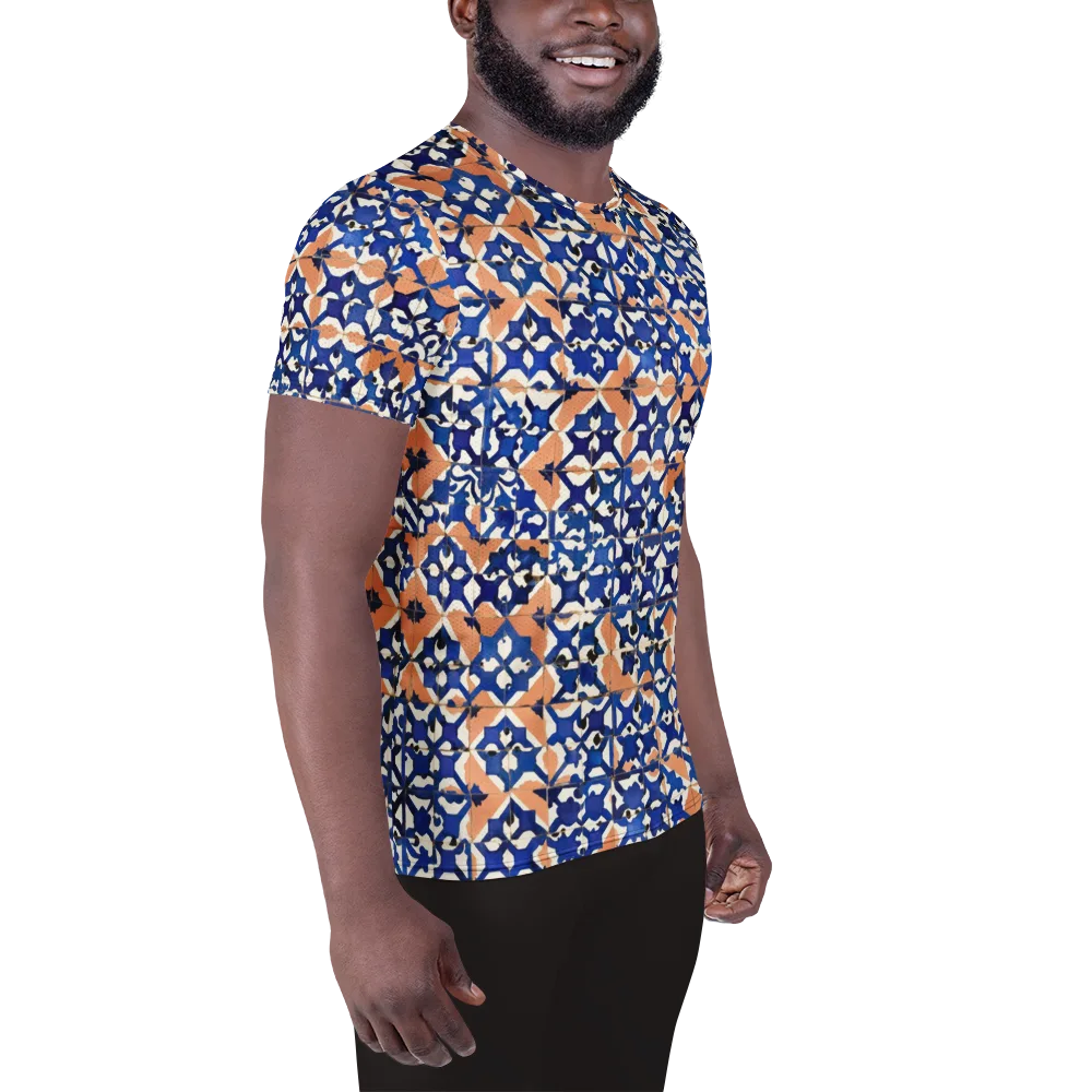 Cobalt Terrazzo on Men's Athletic T-Shirt — Right