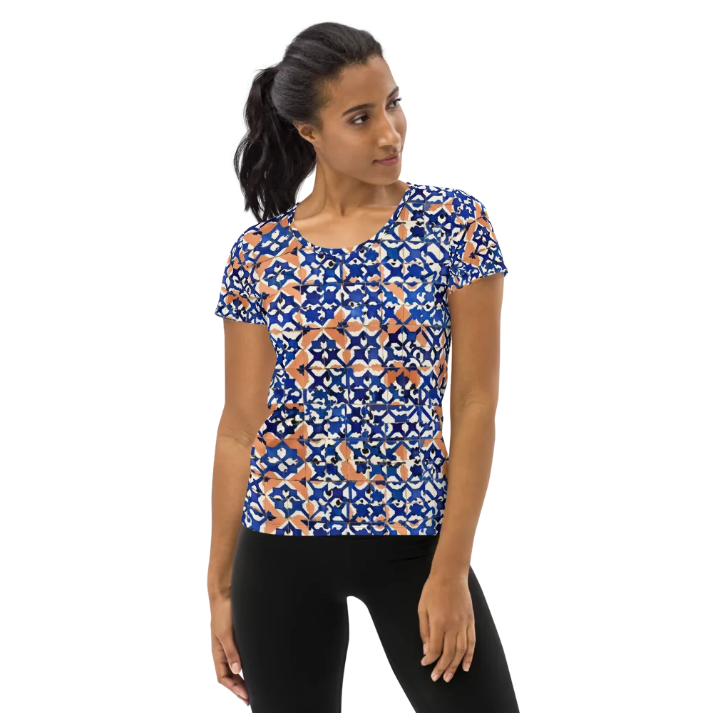 Cobalt Terrazzo on Women's Athletic T-Shirt — Front