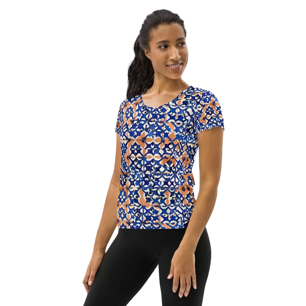 Cobalt Terrazzo on Women's Athletic T-Shirt — Left
