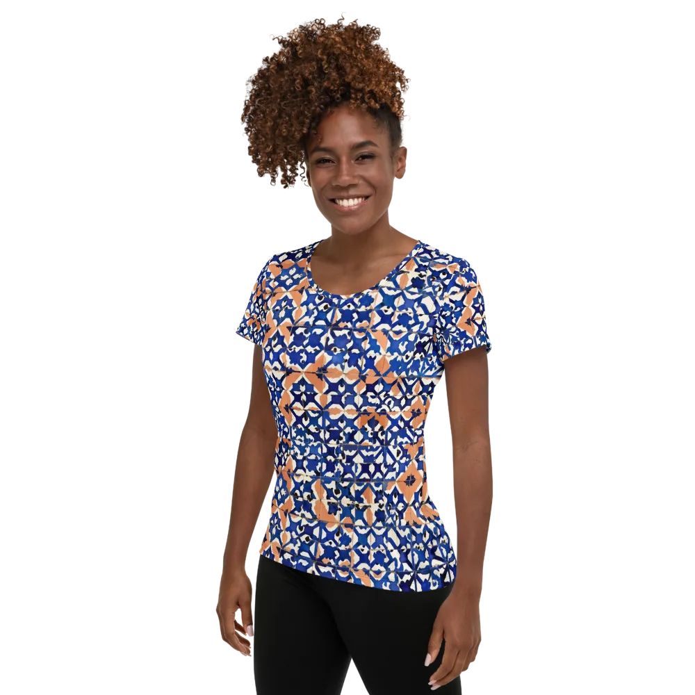 Cobalt Terrazzo on Women's Athletic T-Shirt — Left