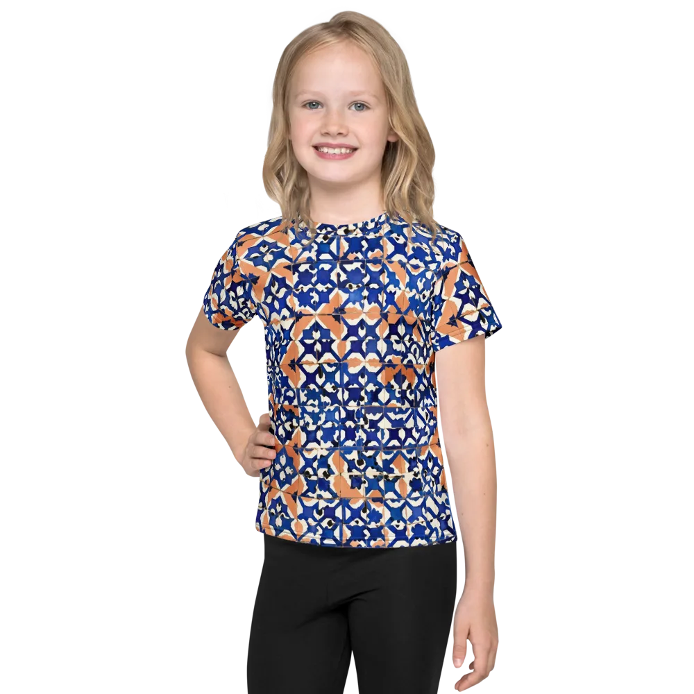 Cobalt Terrazzo on Kids Crew Neck T-Shirt — Front