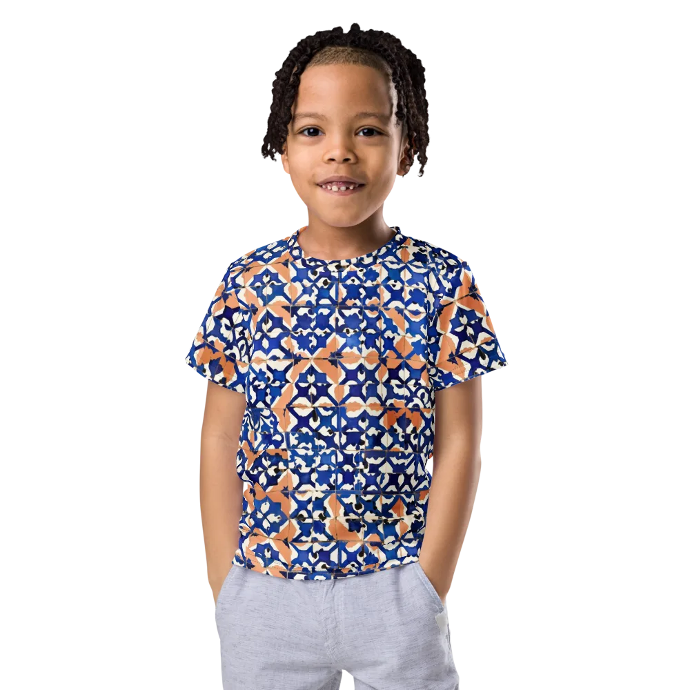 Cobalt Terrazzo on Kids Crew Neck T-Shirt — Front