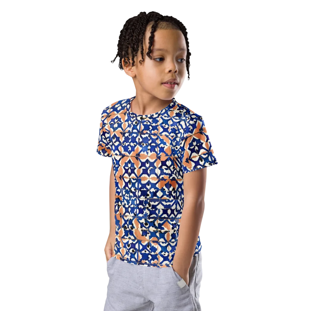 Cobalt Terrazzo on Kids Crew Neck T-Shirt — Left Front