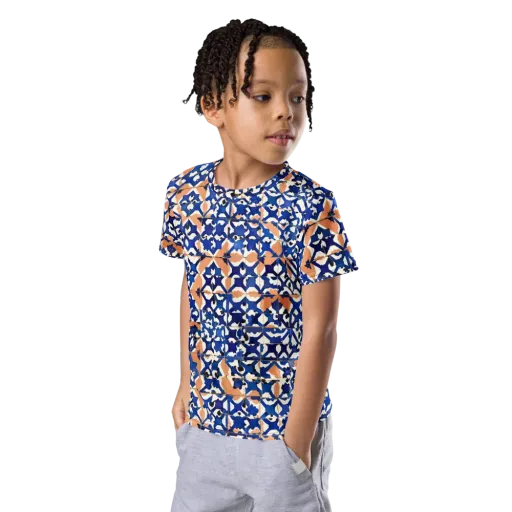 Cobalt Terrazzo on a Kids Crew Neck T-Shirt