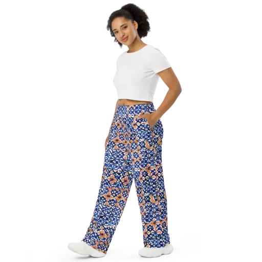 Cobalt Terrazzo on a Wide-Leg Pants