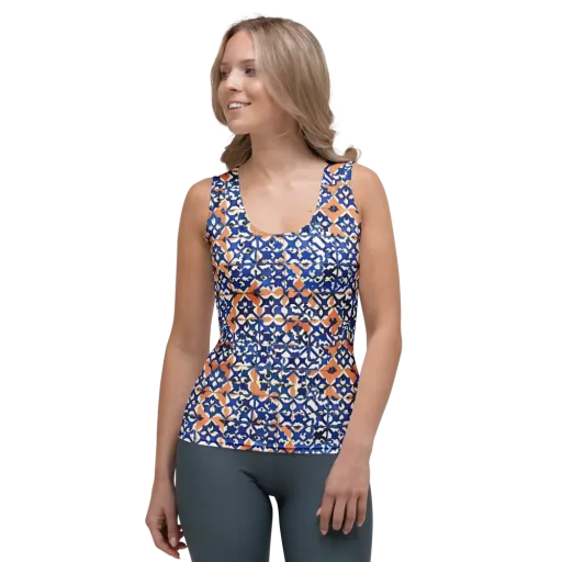 Cobalt Terrazzo on a Women's Tank Top
