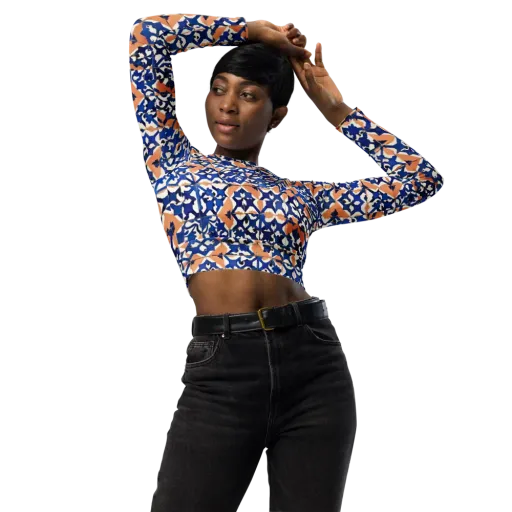 Cobalt Terrazzo on a Long Sleeve Crop Top