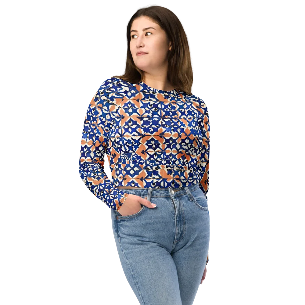 Cobalt Terrazzo on Long Sleeve Crop Top — Front