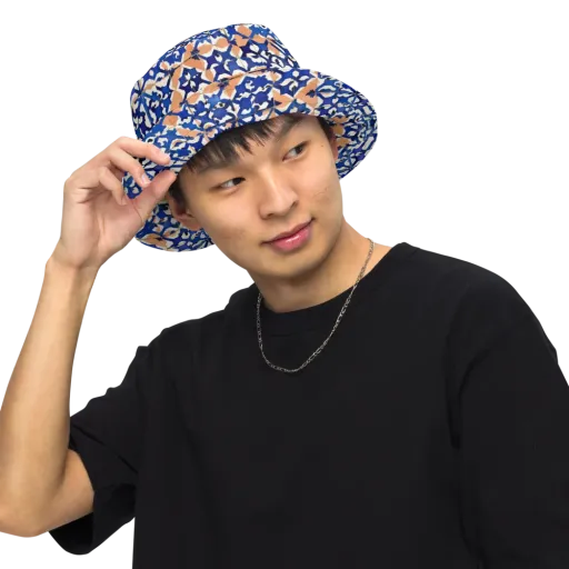 Cobalt Terrazzo on a Reversible Bucket Hat