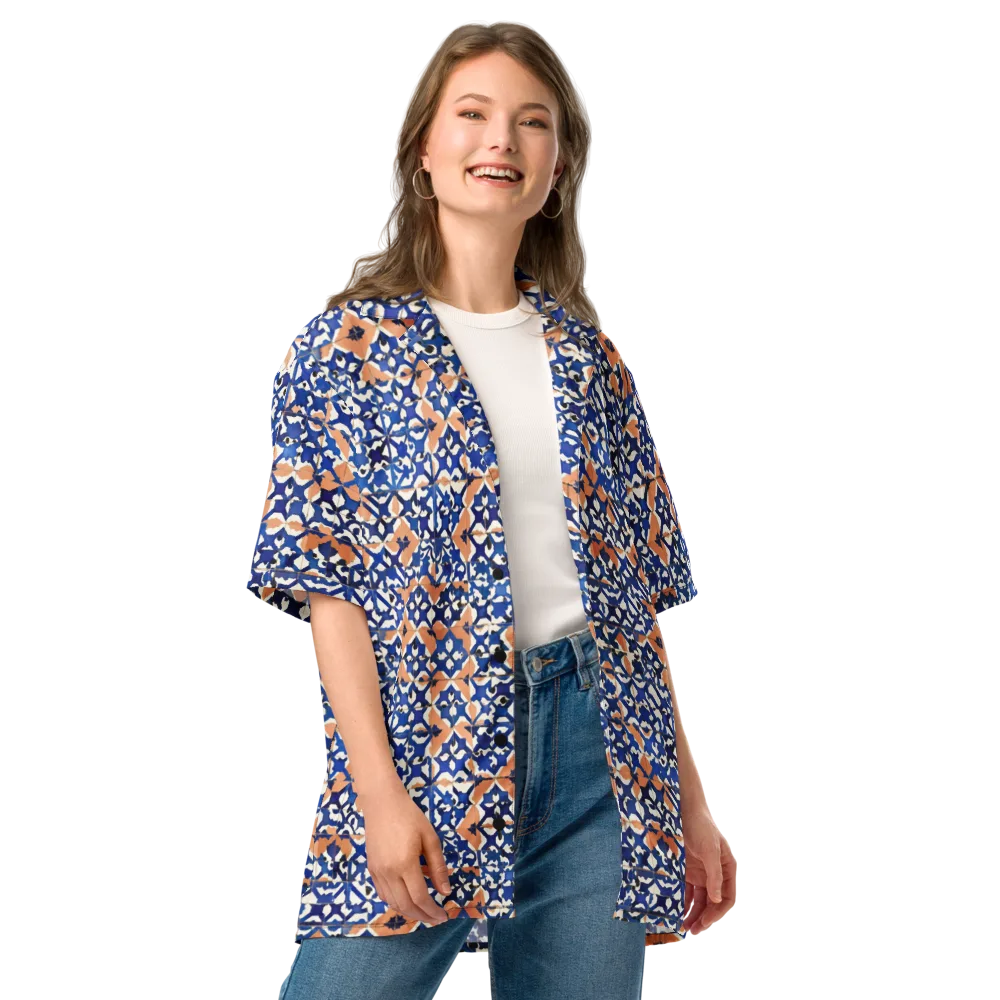 Cobalt Terrazzo on Button Shirt — Front