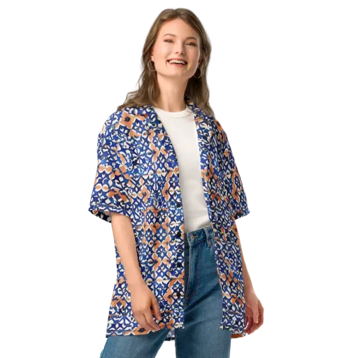 Cobalt Terrazzo on a Button Shirt