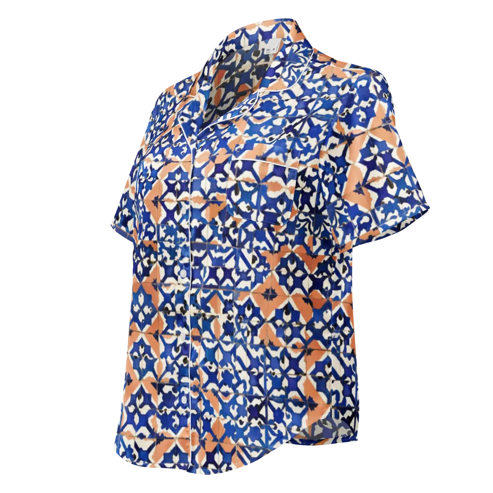 Cobalt Terrazzo on Women's Short Sleeve Pajama Top — Left Front