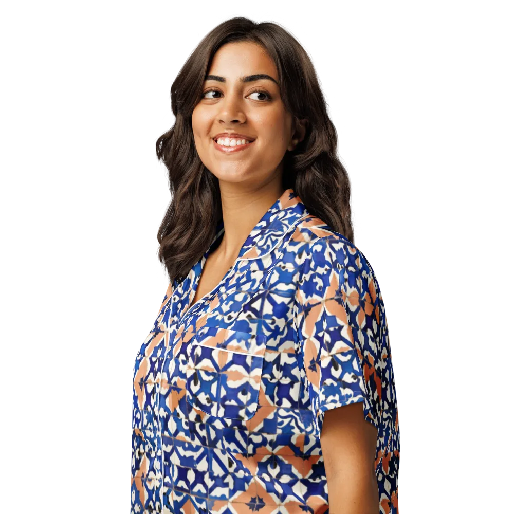 Cobalt Terrazzo on Women's Short Sleeve Pajama Top — Left Front