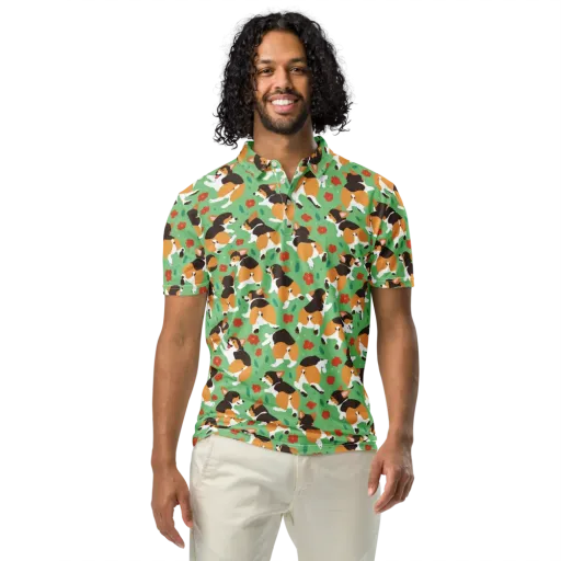 Minty Corgi Meadow on a Men's Slim Fit Polo Shirt