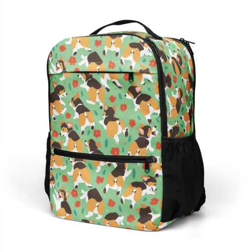 Minty Corgi Meadow on a Utility Backpack