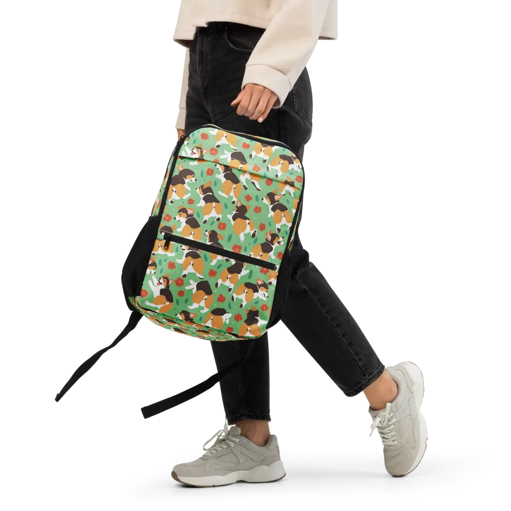Minty Corgi Meadow on Utility Backpack — Front