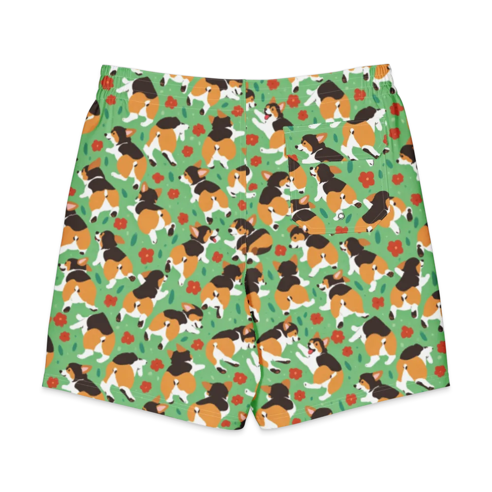 Minty Corgi Meadow on Men's Board Shorts — Back