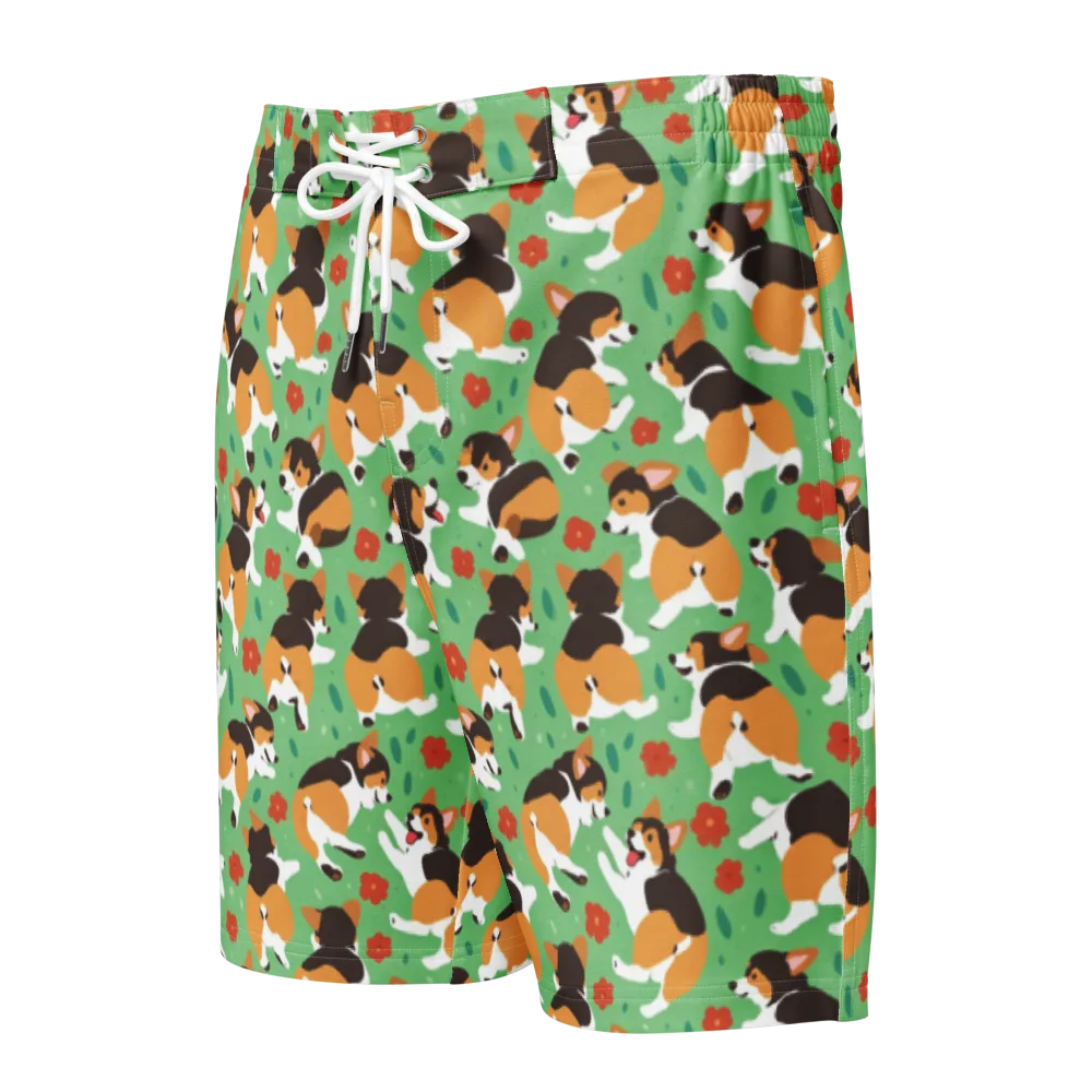 Minty Corgi Meadow on Men's Board Shorts — Front