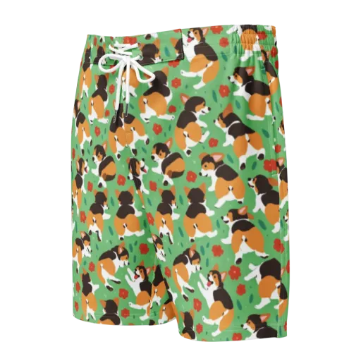 Minty Corgi Meadow on a Men's Board Shorts