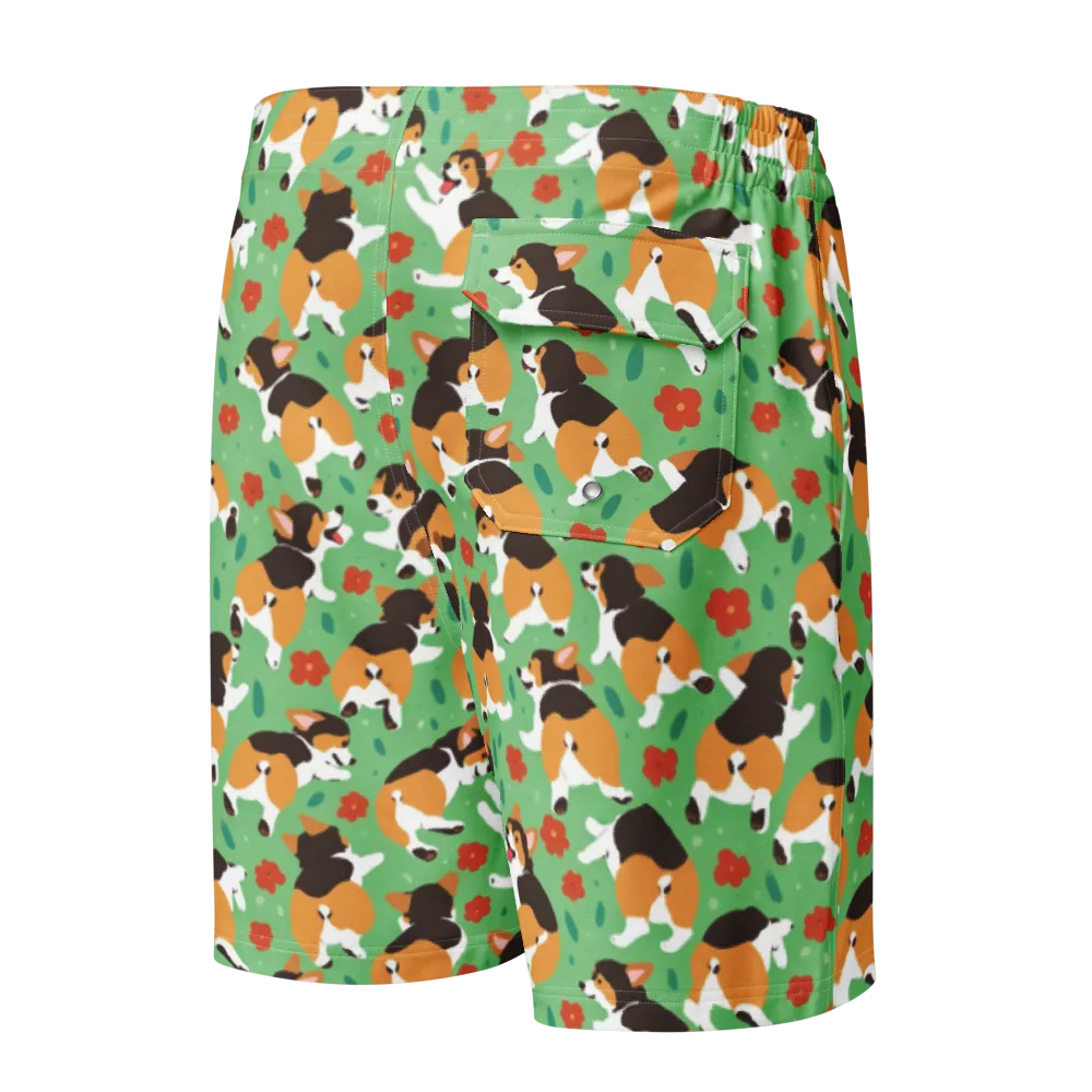Minty Corgi Meadow on Men's Board Shorts — Back