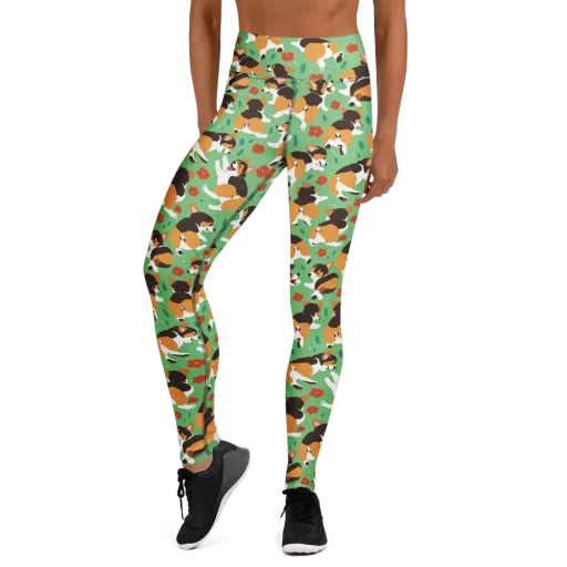 Minty Corgi Meadow on a Yoga Leggings