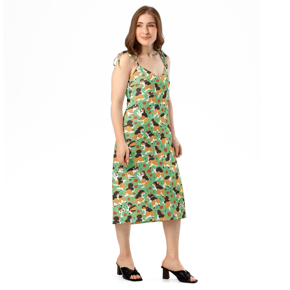 Minty Corgi Meadow on Slip Dress — Right Front