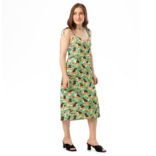 Minty Corgi Meadow on a Slip Dress