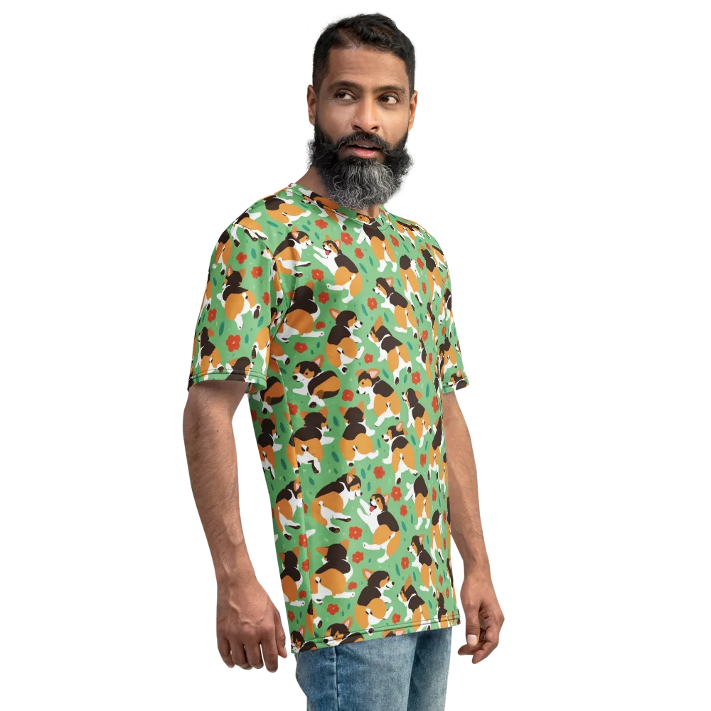 Minty Corgi Meadow on Men's Crew Neck T-Shirt — Right