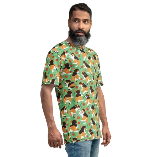 Minty Corgi Meadow on a Men's Crew Neck T-Shirt