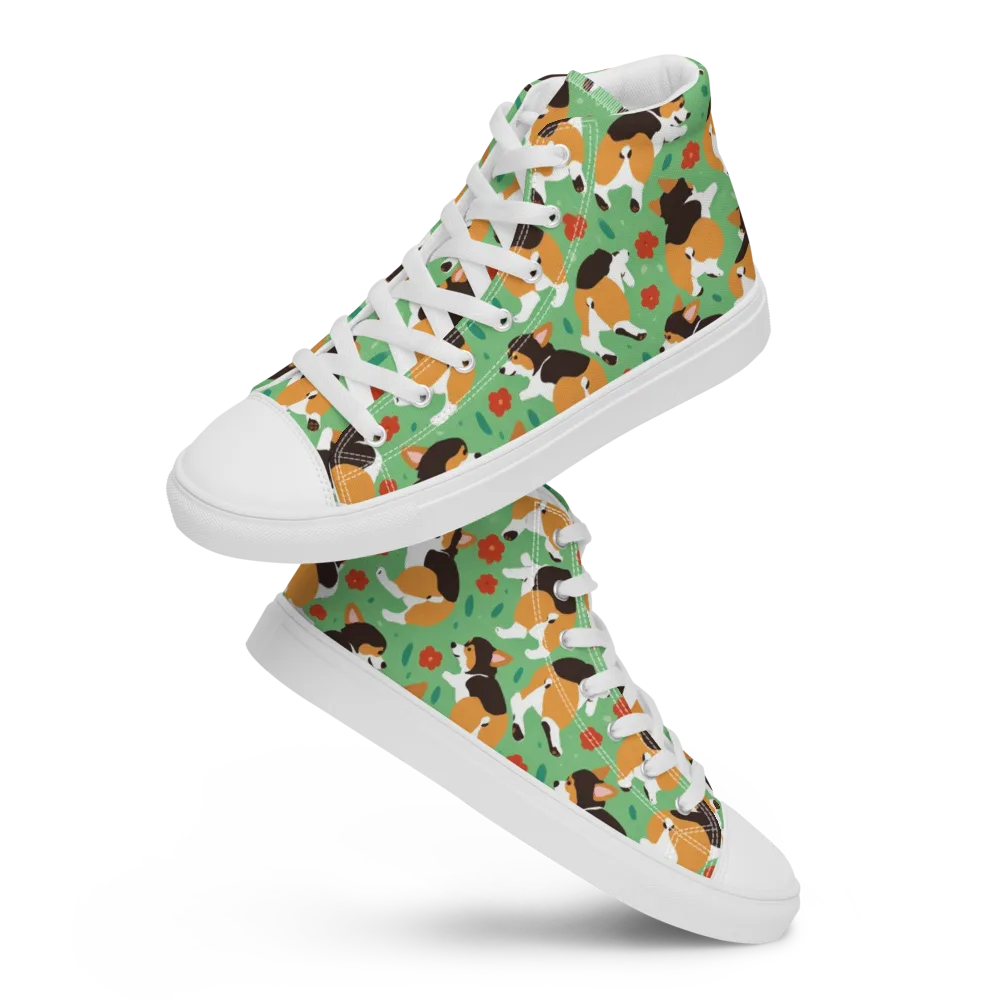 Minty Corgi Meadow on Women's High Top Canvas Shoes — Front