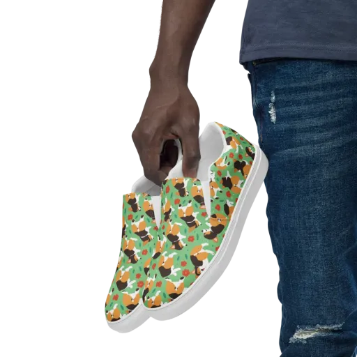 Minty Corgi Meadow on a Men's Slip-On Canvas Shoes