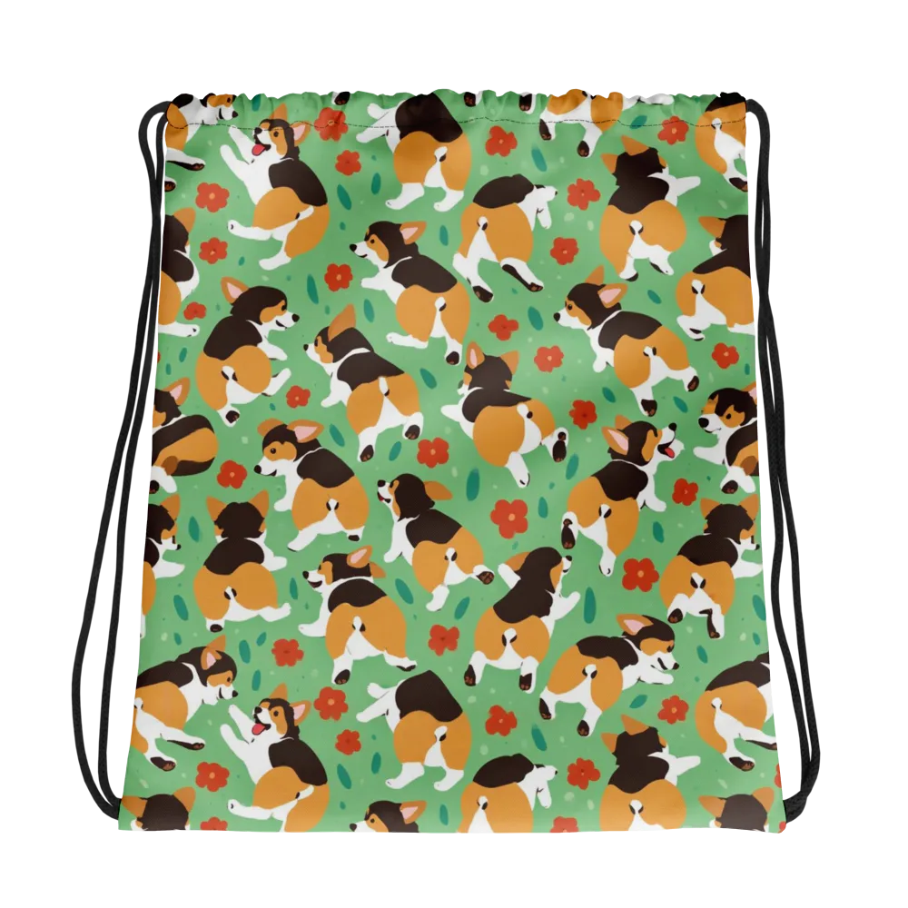 Minty Corgi Meadow on Drawstring Bag — Photo