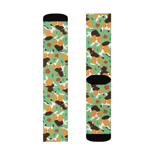 Minty Corgi Meadow on a Socks